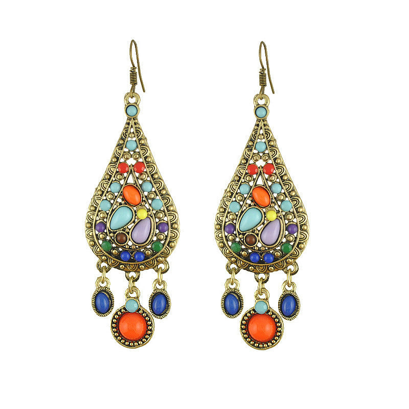 Boucles d'oreilles pendantes multicolores style bohème rétro pour femme