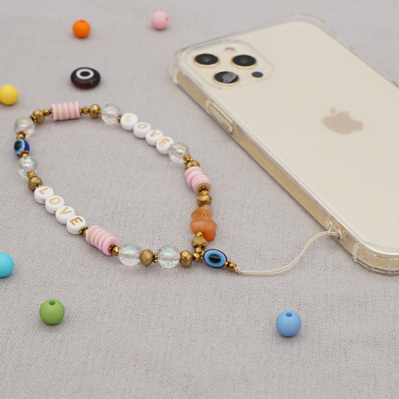 Creative Evil Eye Design Beads Phone Case Lanyard