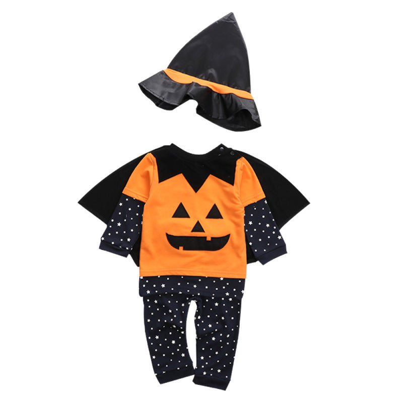 Conjunto de mono de algodón con calabaza de Halloween para niños y niñas