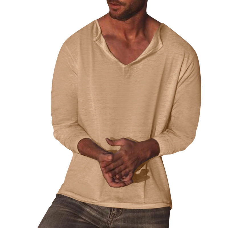 Men Fashion Leisure Vacation Solid Color Long Sleeve T-Shirt