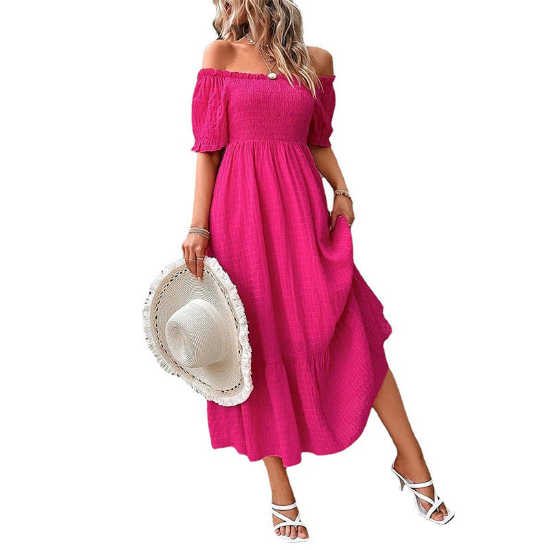 Vestido largo informal con hombros descubiertos para mujer de vacaciones