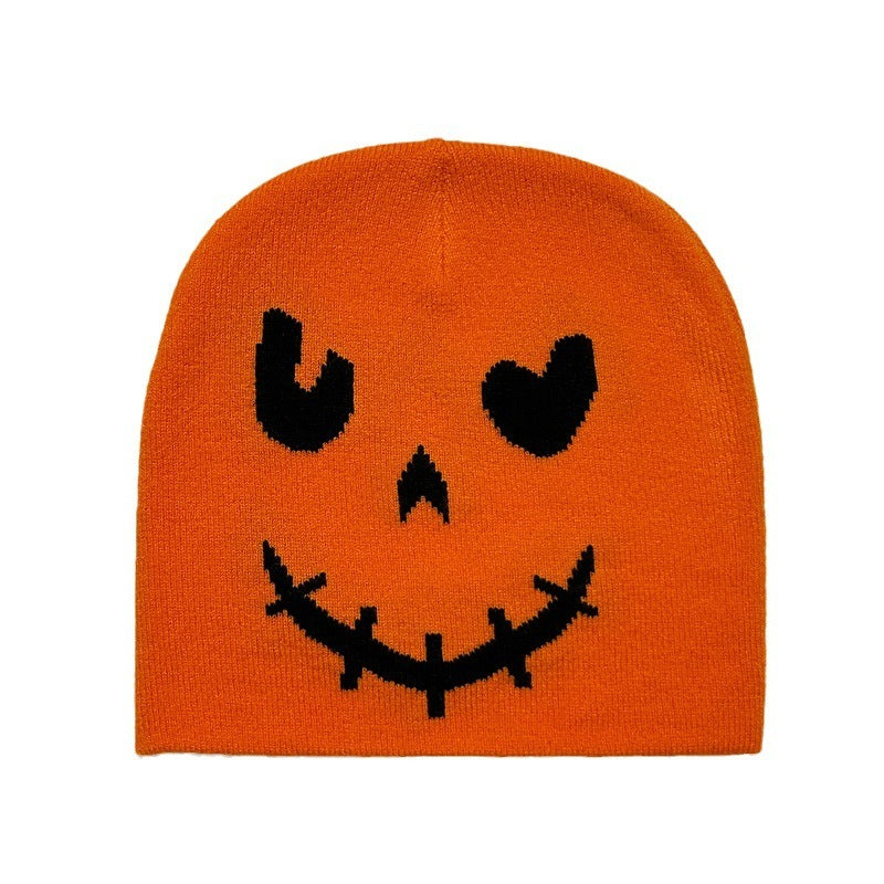 Gorro de lana de punto con cara sonriente de Halloween para invierno