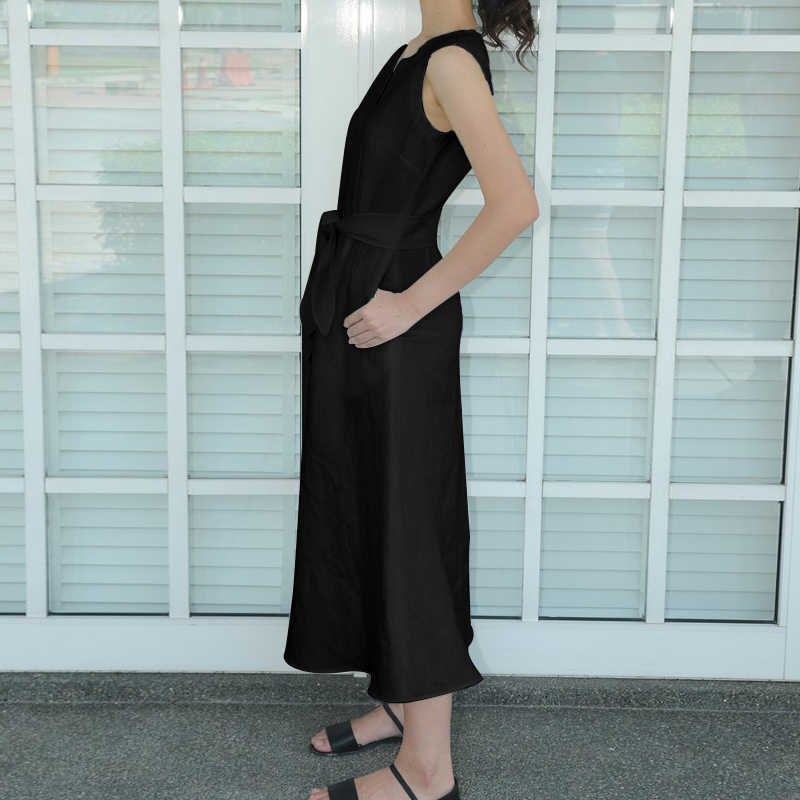 Vestido midi informal con cuello en V para mujer