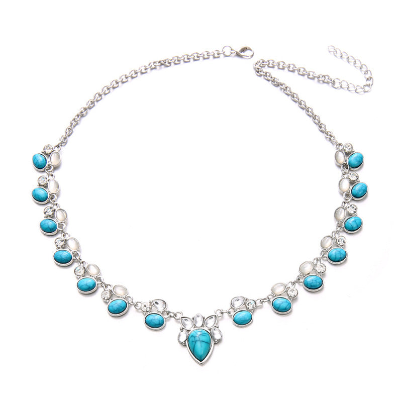 Collier bohème en forme de goutte turquoise pour femme