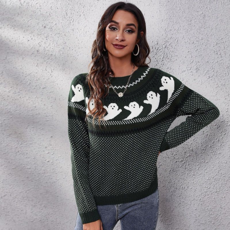 Pull décontracté à manches longues et pois pour femme