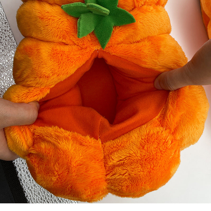 Zapatillas de casa de peluche con forma de calabaza de Halloween