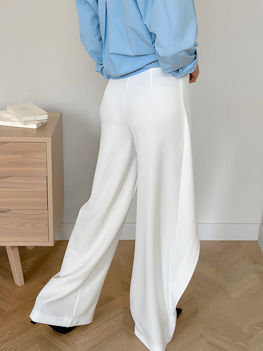 Women Casual Solid Color Asymmetrical High Waist Pants with Wide Legs