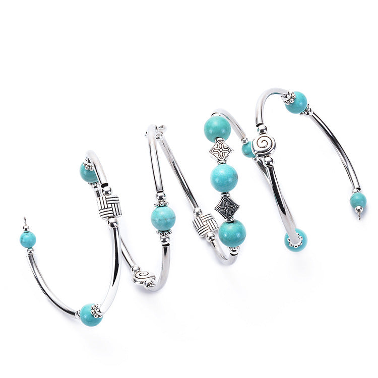 Pulsera de turquesa natural bohemia de moda para mujer