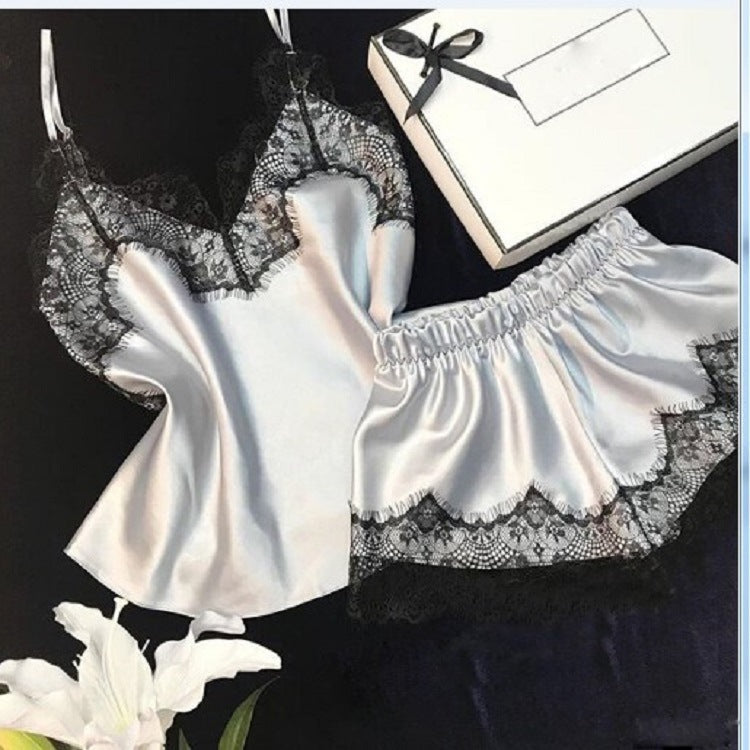 Women Sexy Pajamas Simulation Silk Nightgown Lingerie Sleepwear