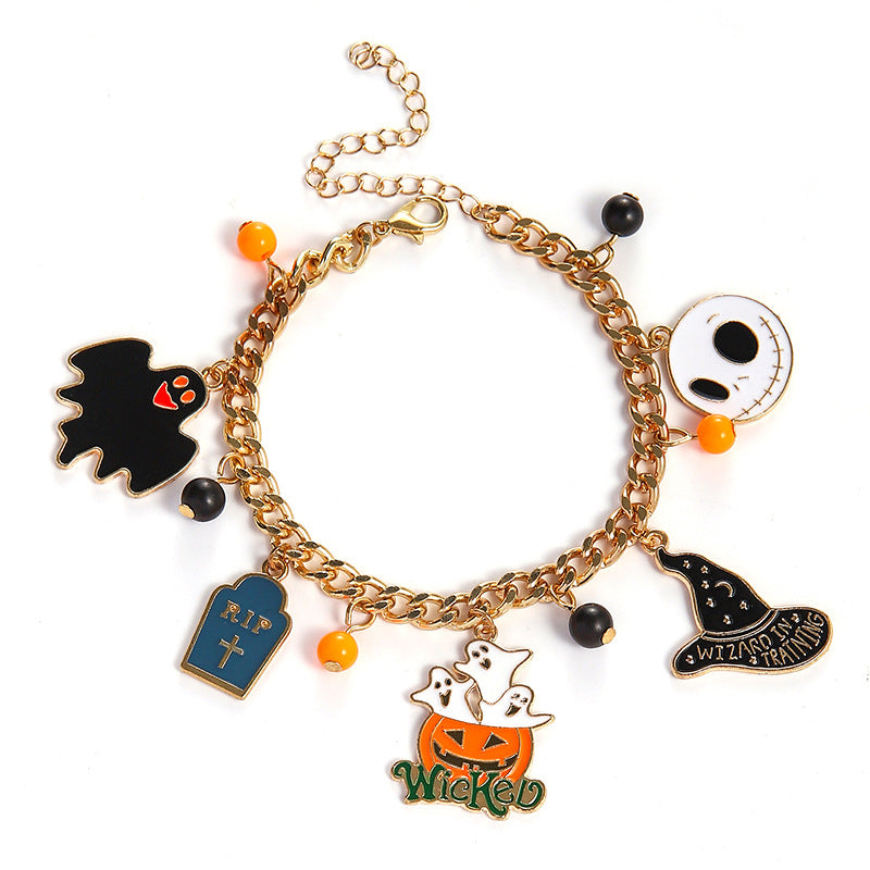Pulsera fantasma con cabeza de calabaza esmaltada para Halloween