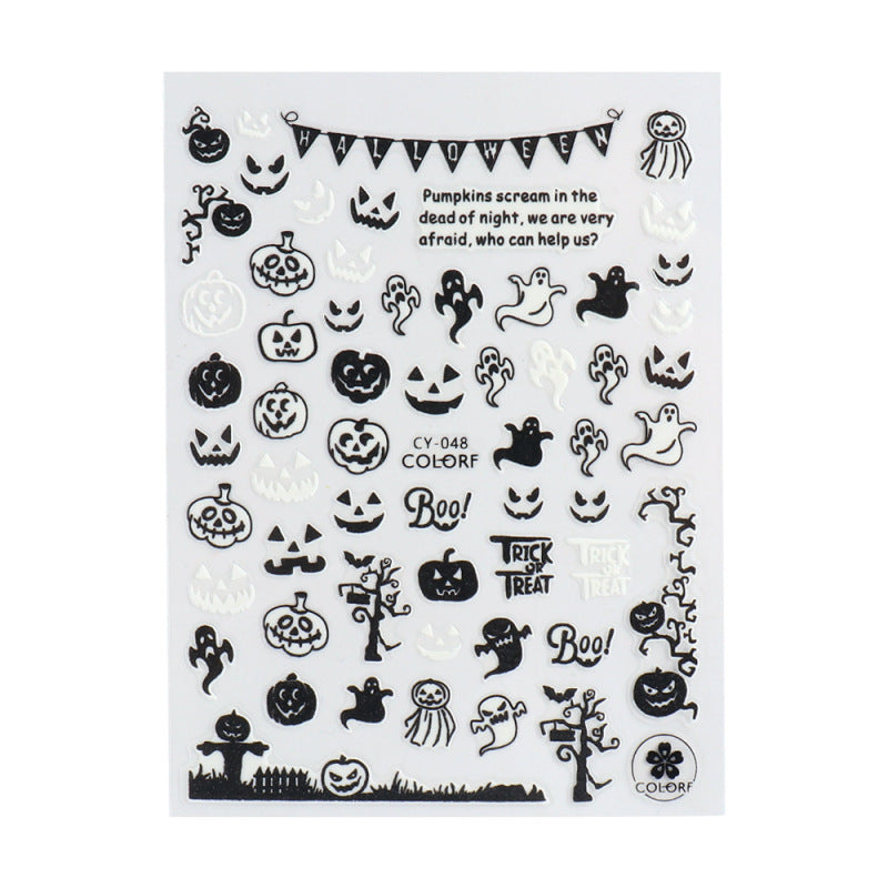 Halloween Nail Stickers Funny Skeleton Little Monster 3D Luminous