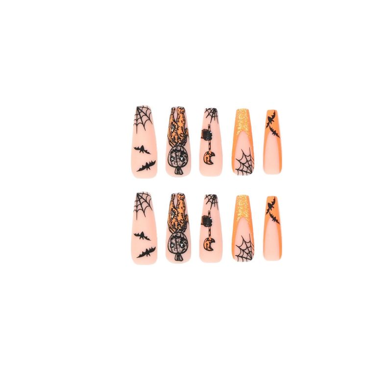 Women Fashion Halloween Orange Glitter Pumpkin False Nails