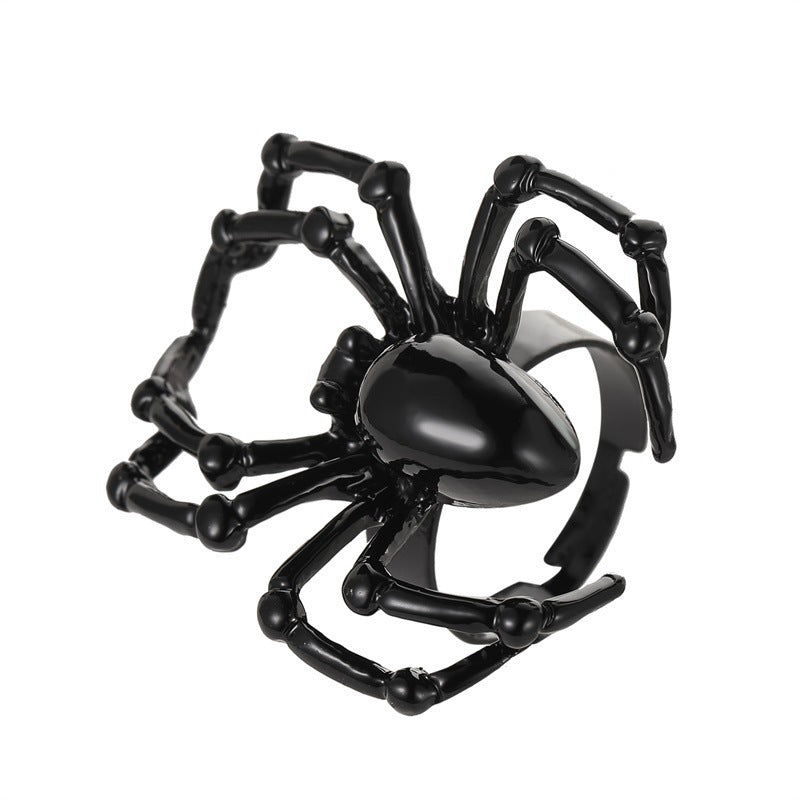 Anillo de araña oscura retro de Halloween para mujer