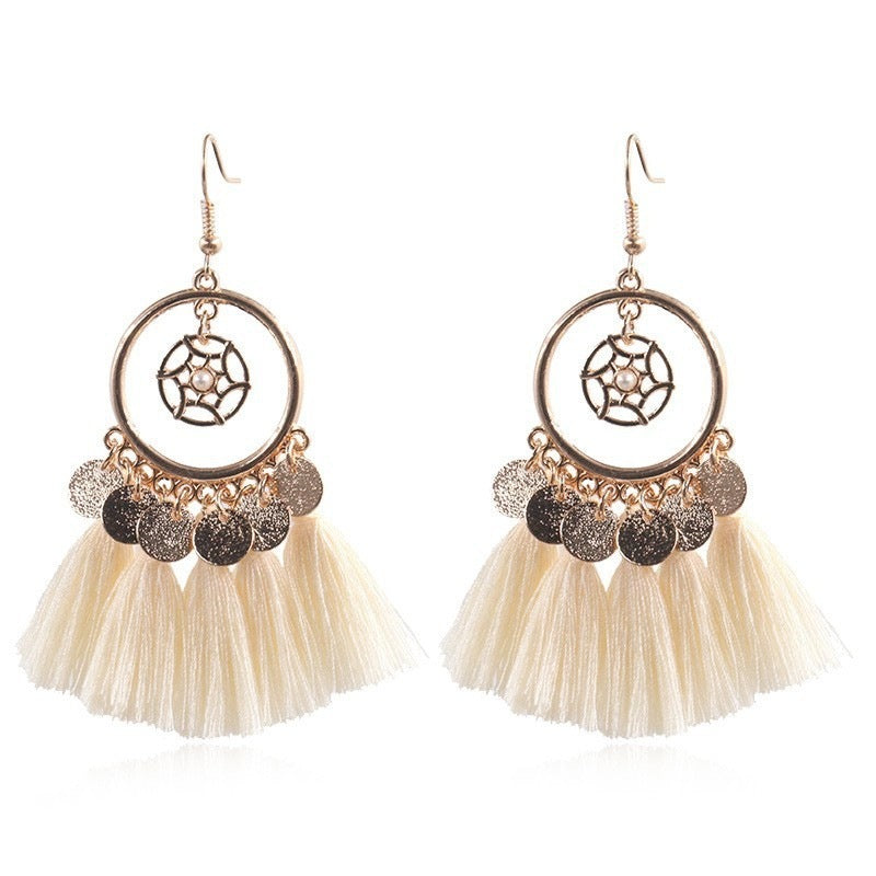 Boucles d'oreilles à pompons rétro de style ethnique bohème