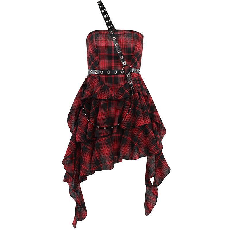 Robe irrégulière à carreaux style gothique pour femme