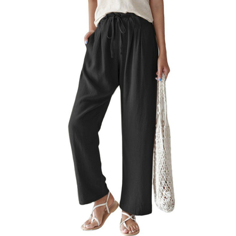 Pantalones casuales de lino y algodón para mujer