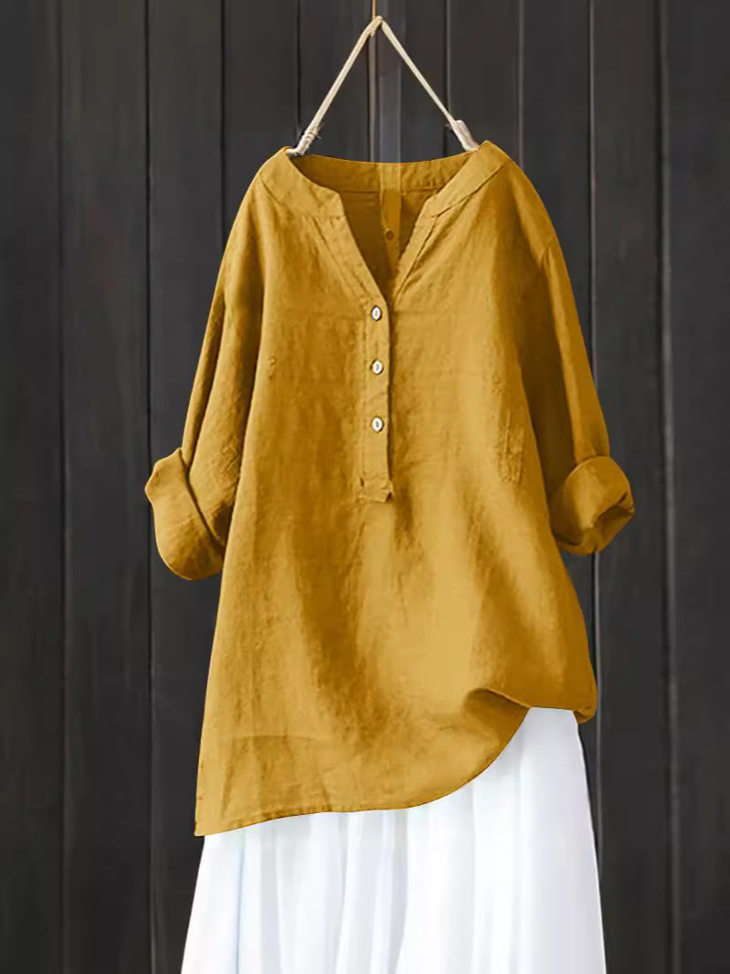 Blusas casuales holgadas de lino y algodón de color liso para mujer