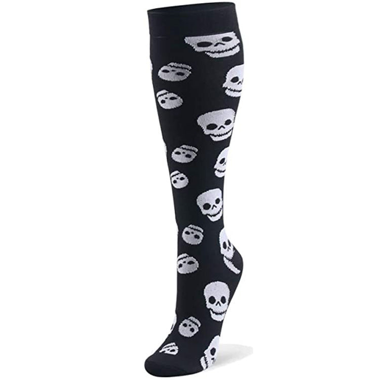 Chaussettes de sport de compression amusantes pour femmes avec motif tête de mort pour Halloween
