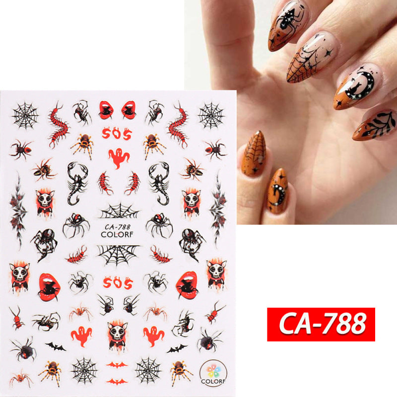 Autocollants adhésifs pour ongles Motif tête de mort et sorcière rouge pour Halloween