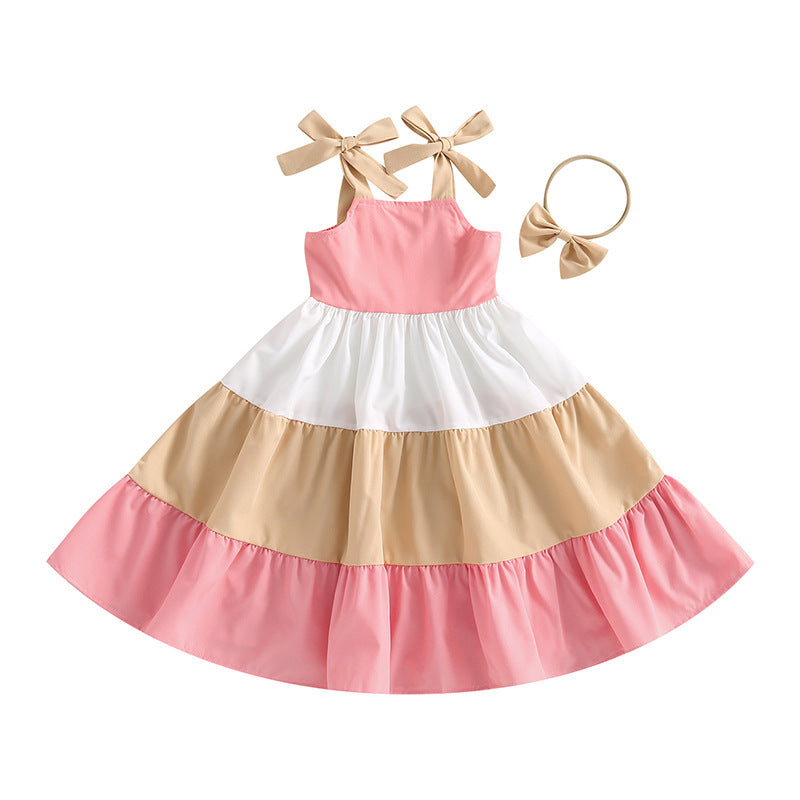 Robe de plage bohème sans manches à couleurs contrastées pour enfants et bébés