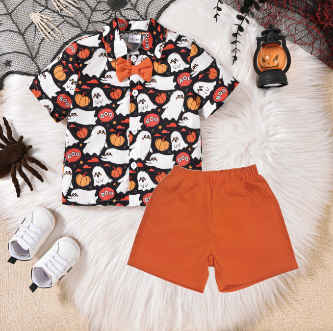 Conjunto de camisa y pantalones cortos de manga corta para fiesta de Halloween para niños pequeños