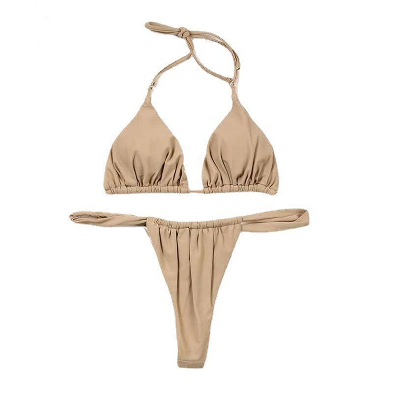 Bikini sexy de cuello halter de color sólido a la moda de verano para mujer