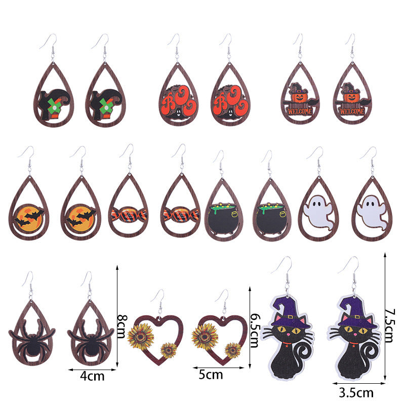 Halloween Women Funny Ghost Pumpkin Spider Skull Bat Earrings
