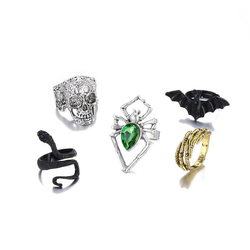 Bagues midi vintage en pierres précieuses vertes pour femme, style Halloween