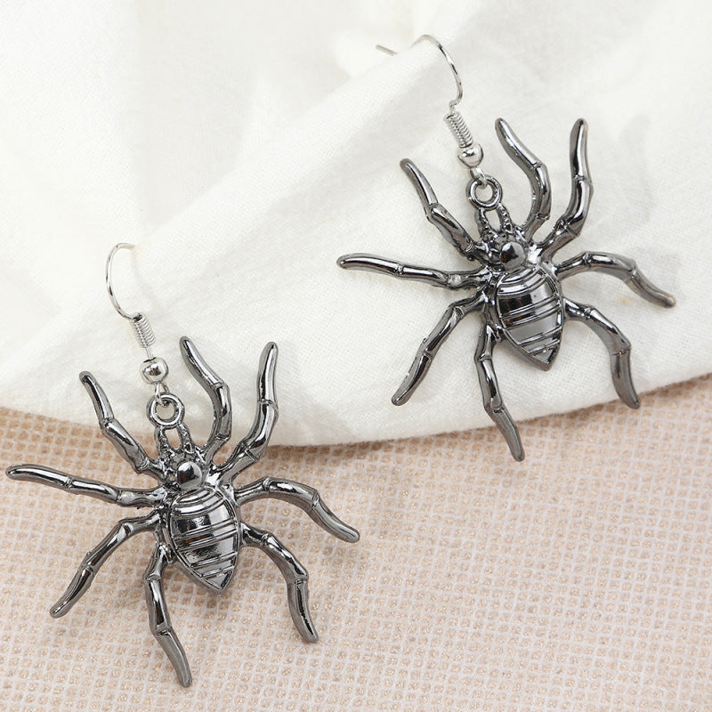 Women Fashion Exaggerated Halloween Metal Spider Earrings