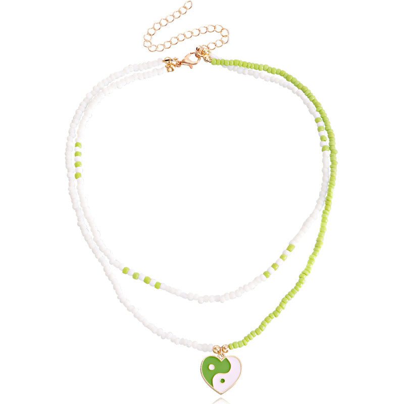 Bohemian Multicolor Rice Beads Heart Necklace