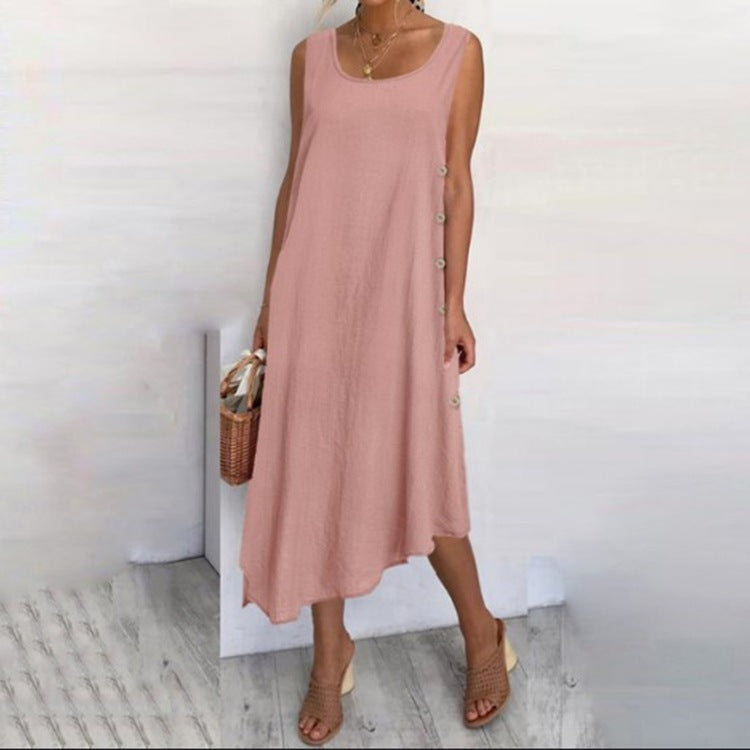 Vestido largo informal de lino y algodón para mujer de verano
