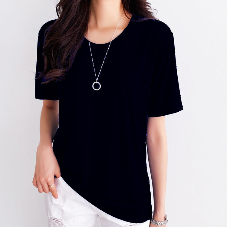 Women Simple Basic Solid Color Short Sleeve Round Neck Blank T-Shirt