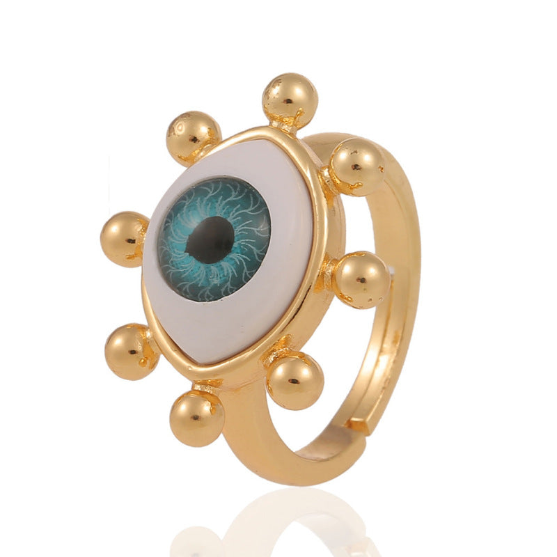 Anillos creativos de moda con diseño de ojo malvado bañados en cobre para mujer