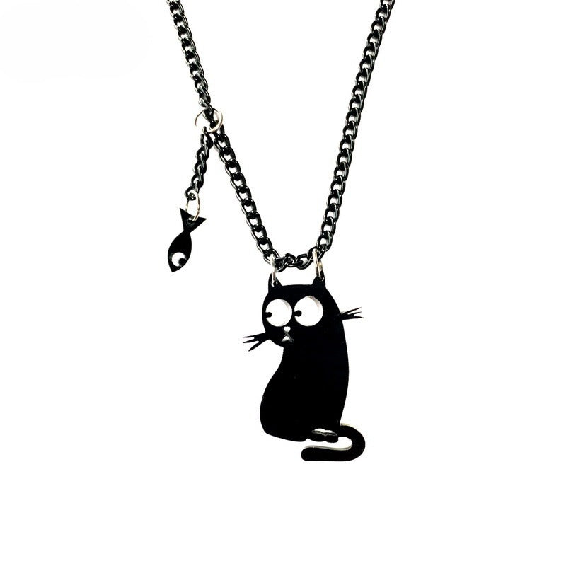 Collar con colgante de pez gato negro de moda para Halloween para mujer