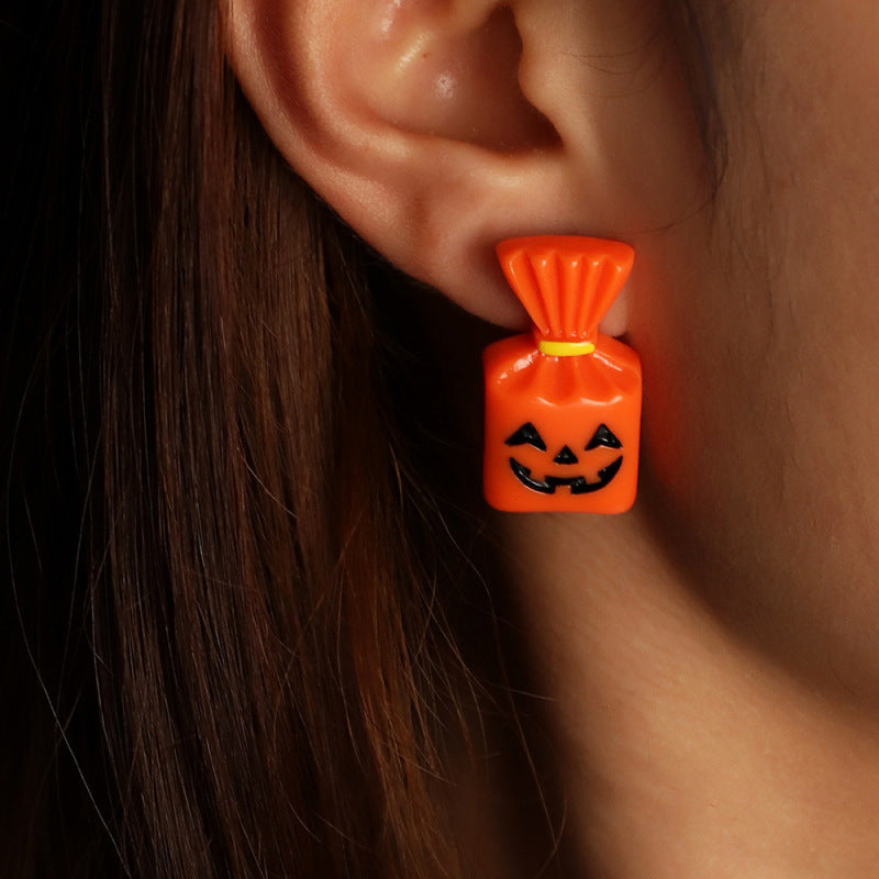 Halloween Resin Ghost Pumpkin Earrings for Women