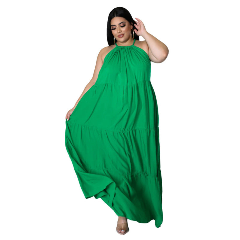 Vestido largo elegante básico de talla grande sexy sin mangas de color sólido para mujer
