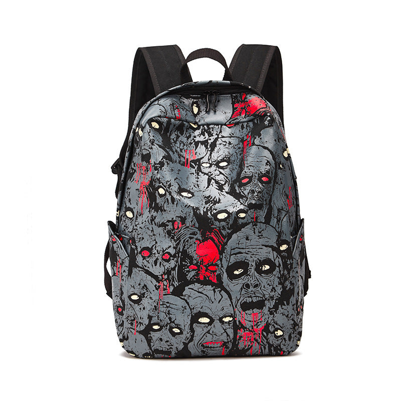 Women Fashion Halloween Print Skull Pattern Canvas Backpack