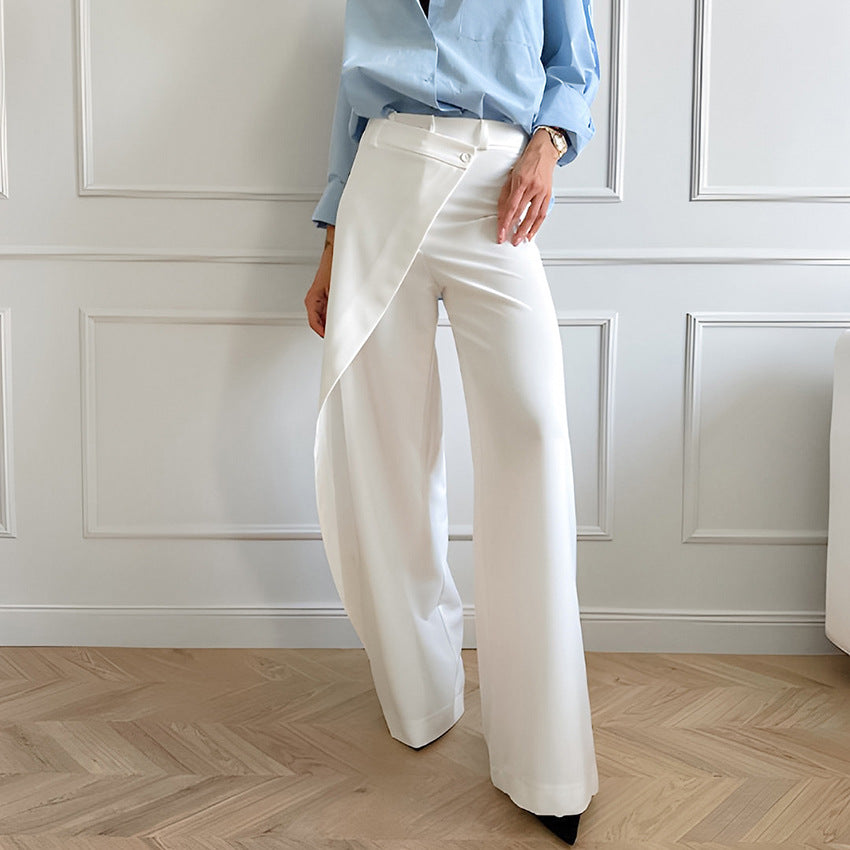 Women Casual Solid Color Asymmetrical High Waist Pants with Wide Legs