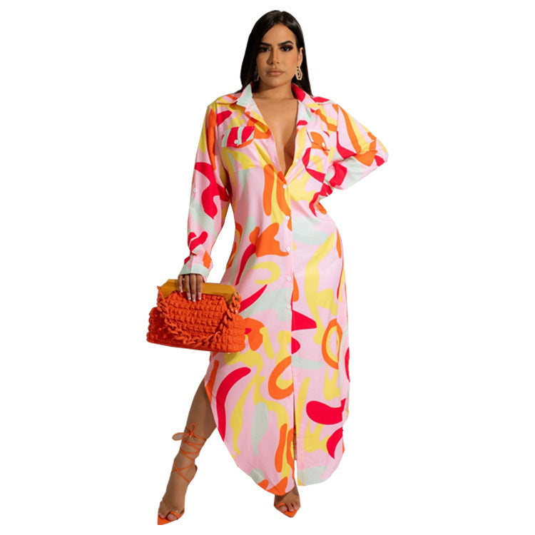 Robe chemise longue à manches longues pour femme, style bohème, tendance vacances
