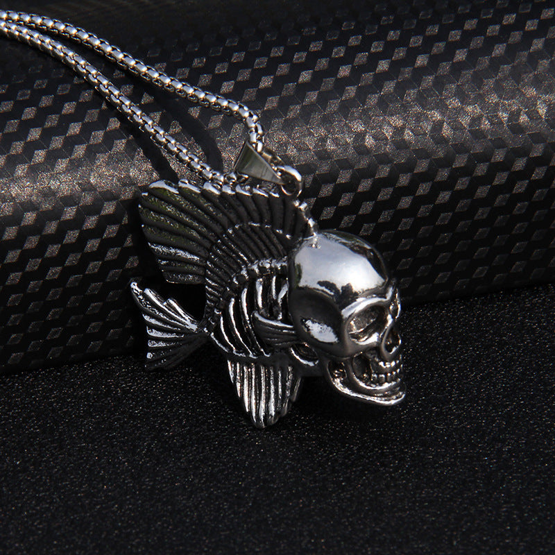 Collar unisex de Halloween con cruz de pez, calavera y mano de diablo