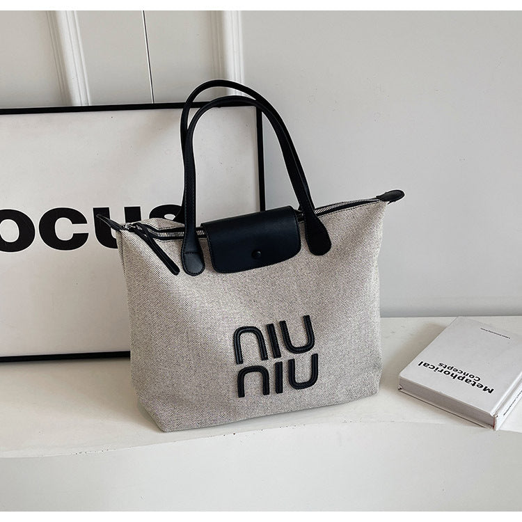 Bolso de mano de lona con letras informales de moda de verano para mujer