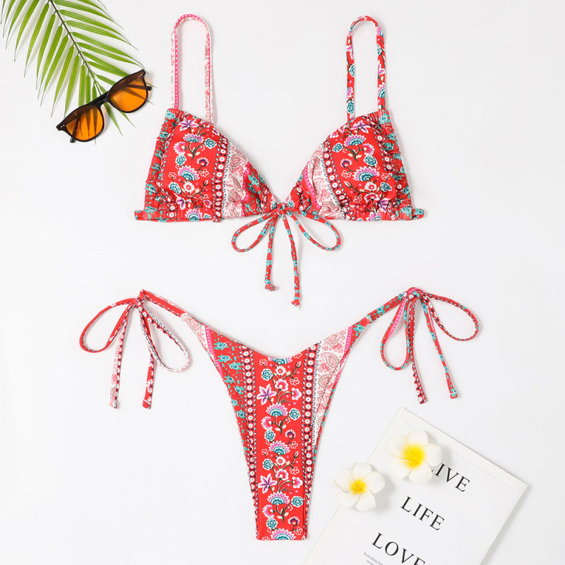Summer Beach Vacation Women Bikini Tiny Flower Print