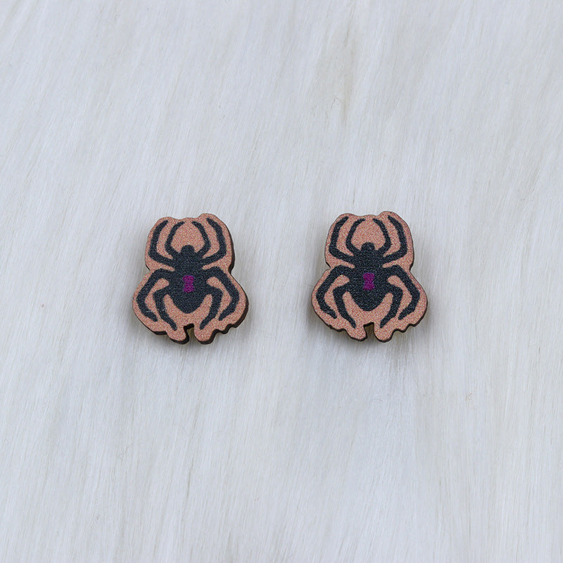 Halloween Women Fashion Wood Print Skull Earrings