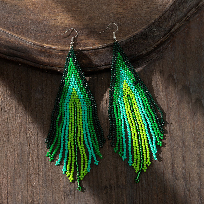 Boucles d'oreilles bohèmes à pampilles et perles de riz pour femmes