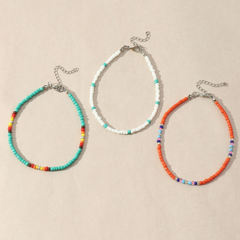 Conjunto de tobilleras con mini cuentas multicolores bohemias