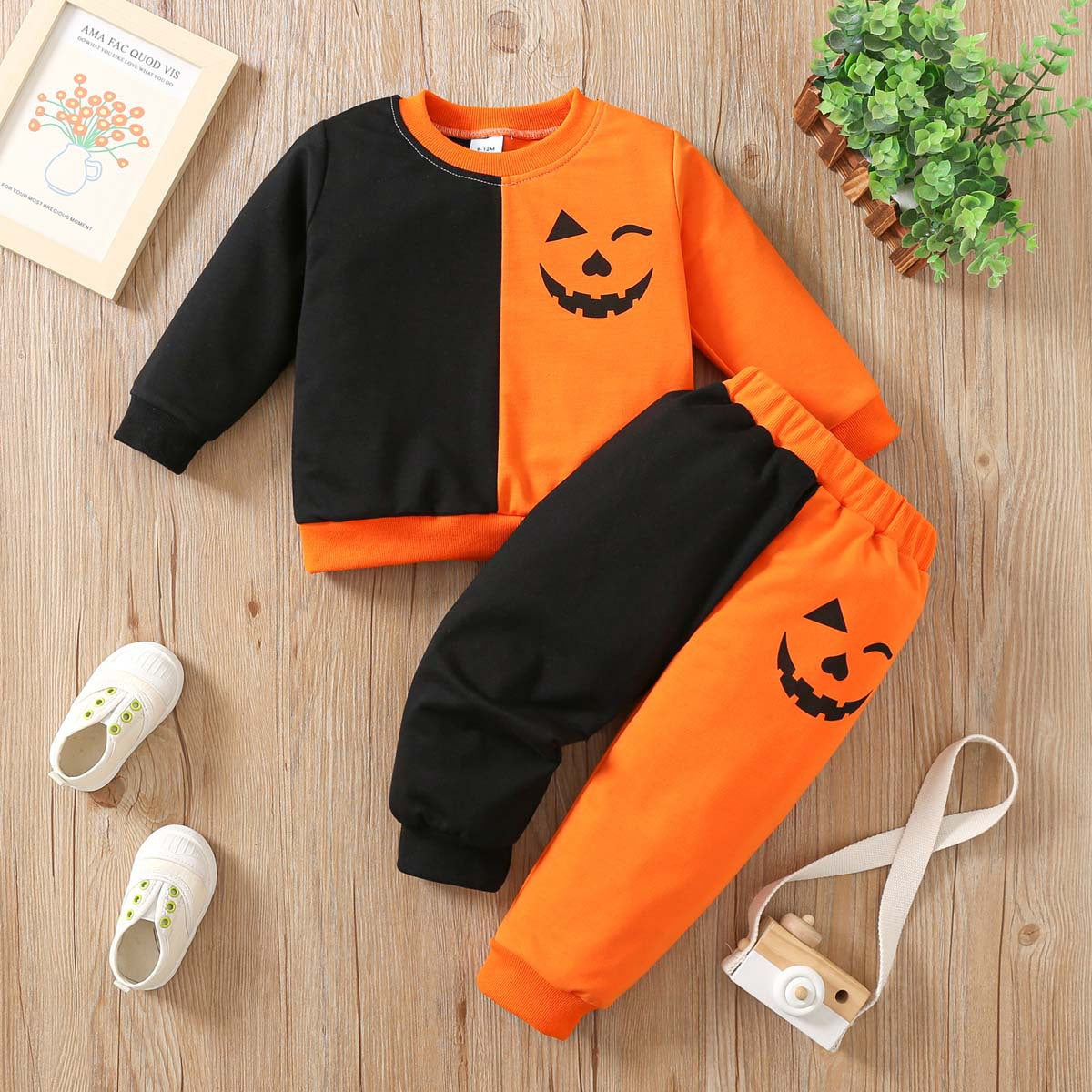 Kids Toddler Boys Pumpkin Print Cotton Sweater Trousers Set