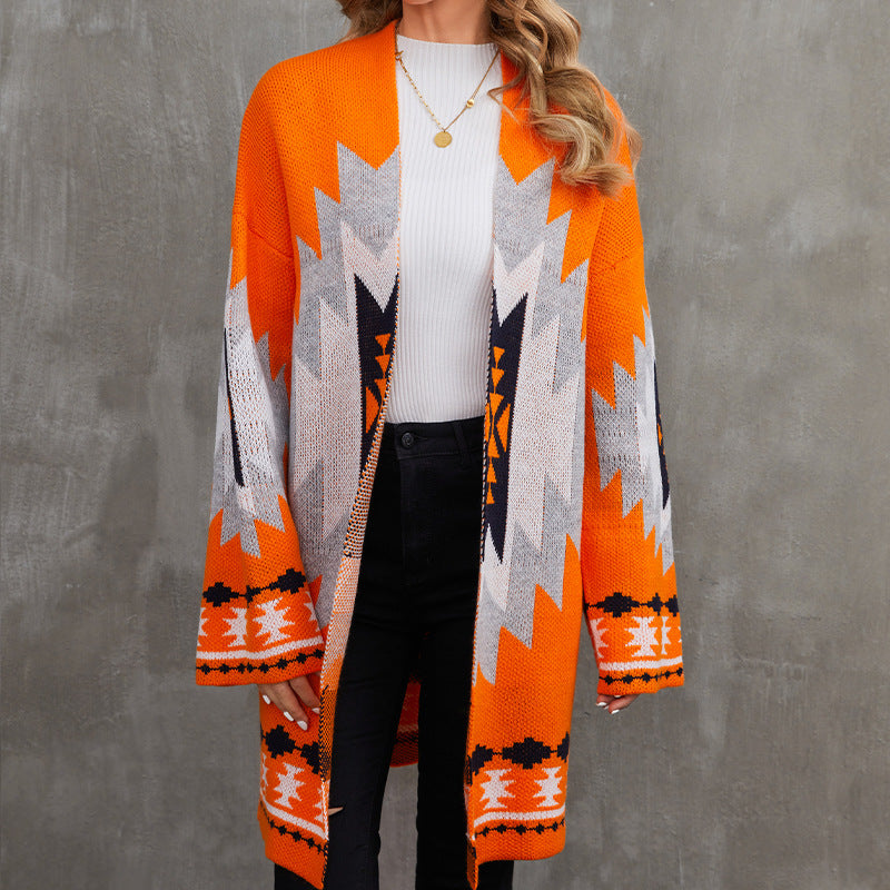 Manteau pull jacquard géométrique à la mode pour femme pour Halloween