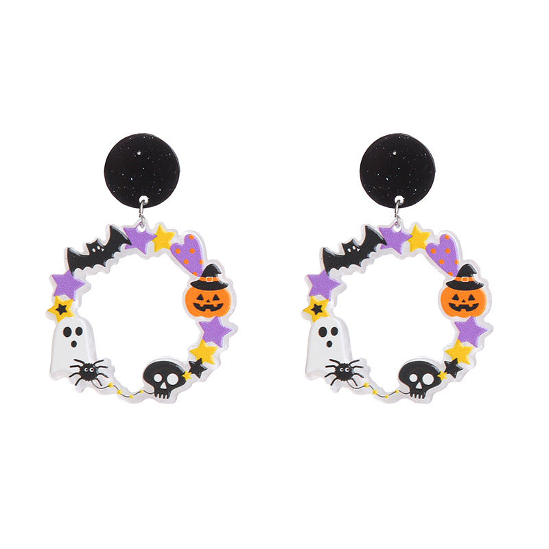 Pendientes acrílicos divertidos de calabaza y gato para Halloween para mujer