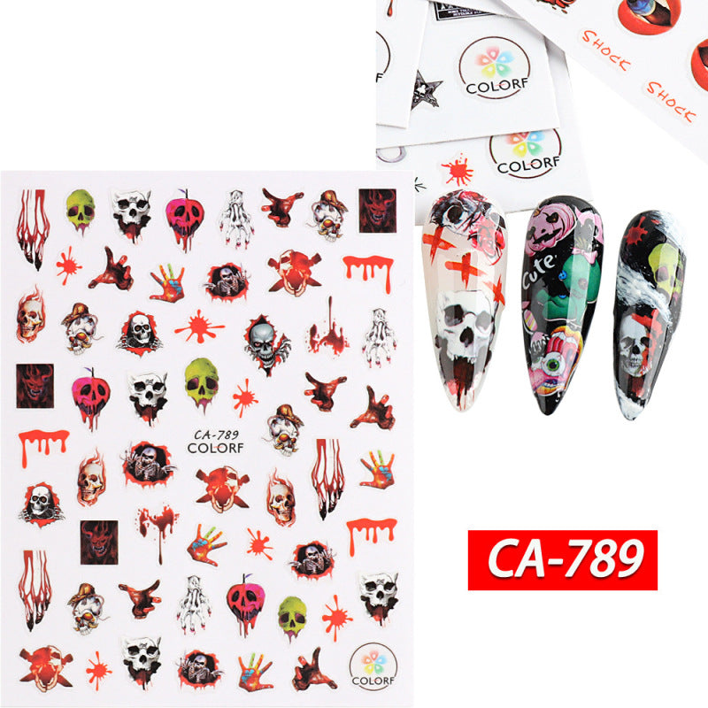 Autocollants adhésifs pour ongles Motif tête de mort et sorcière rouge pour Halloween