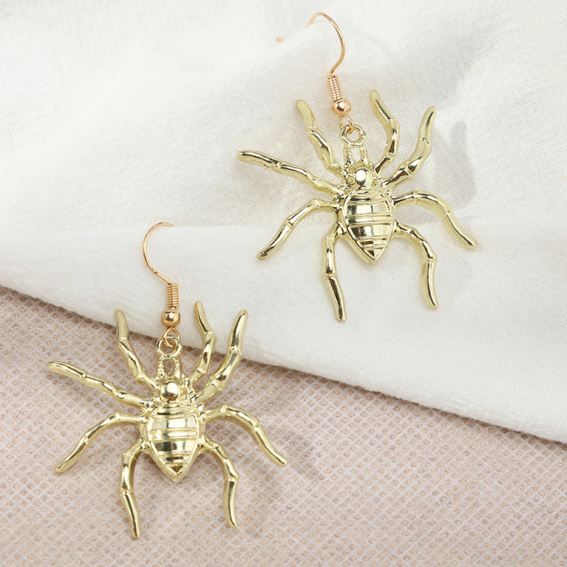 Women Fashion Exaggerated Halloween Metal Spider Earrings